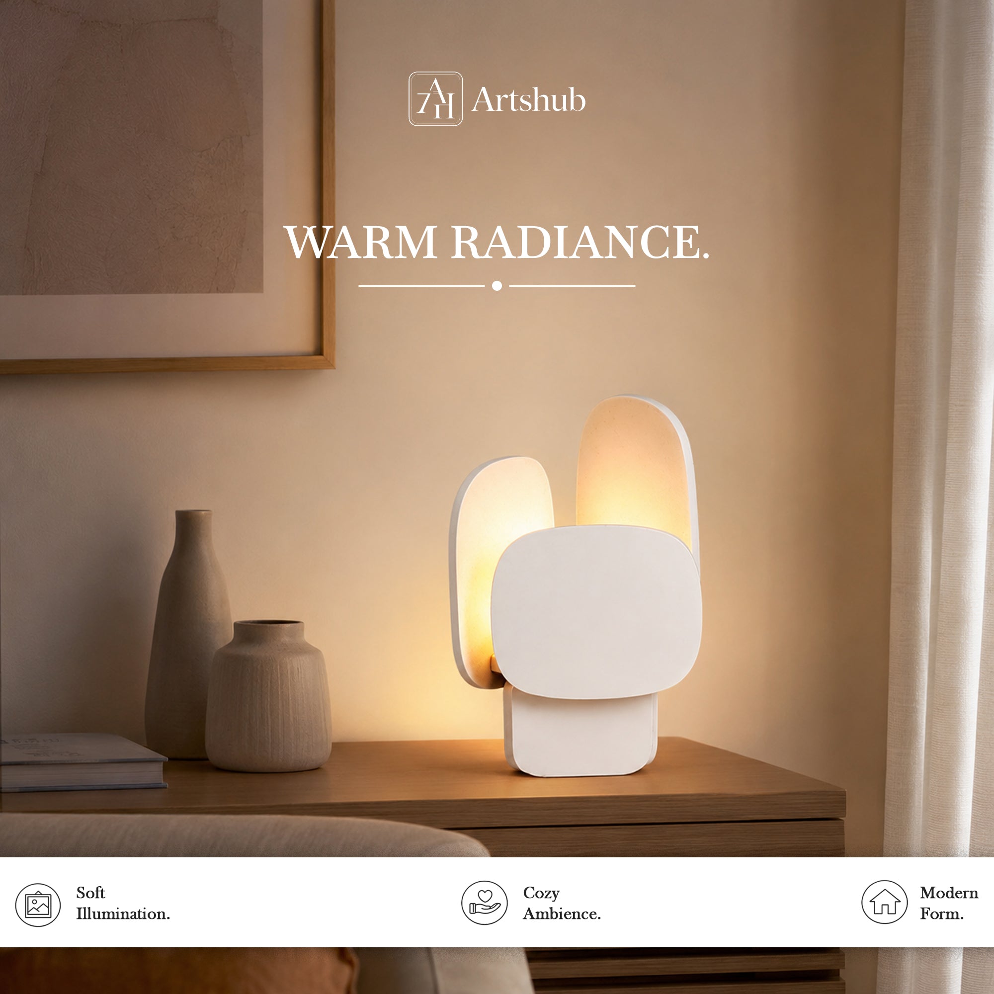 Artshub Soft Glow – Modern Sculptural Tri-Panel Table Lamp