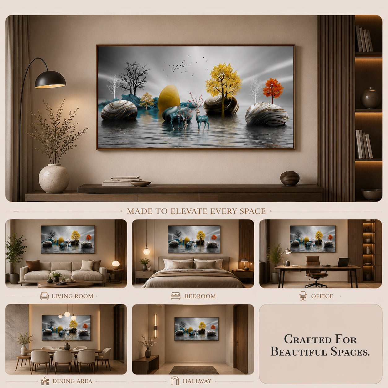 Mystic Waters by Artshub | Premium Framed Nature & Deer Landscape Wall Art