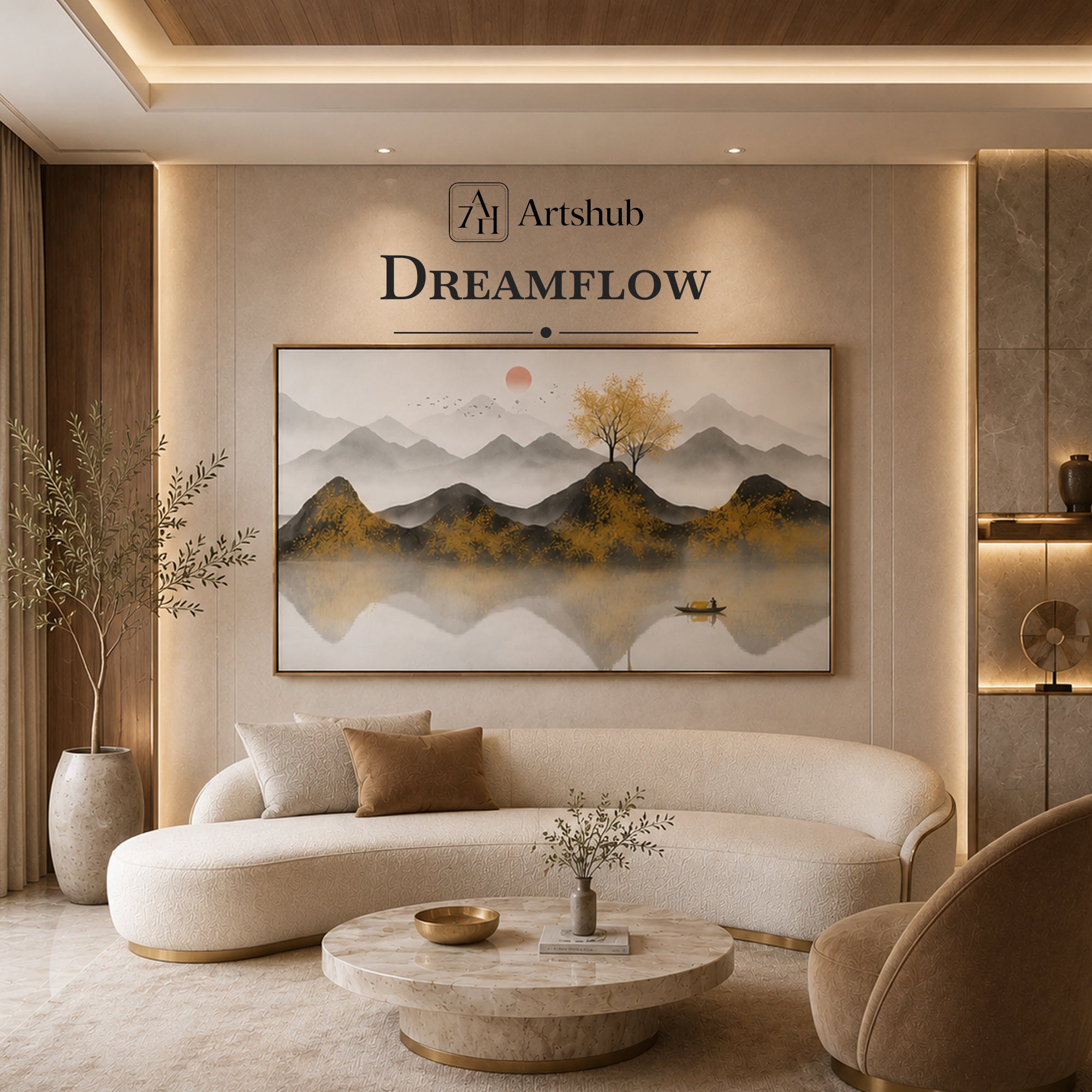 Dreamflow II by Artshub | Premium Framed Misty Mountain & Deer Landscape Wall Art