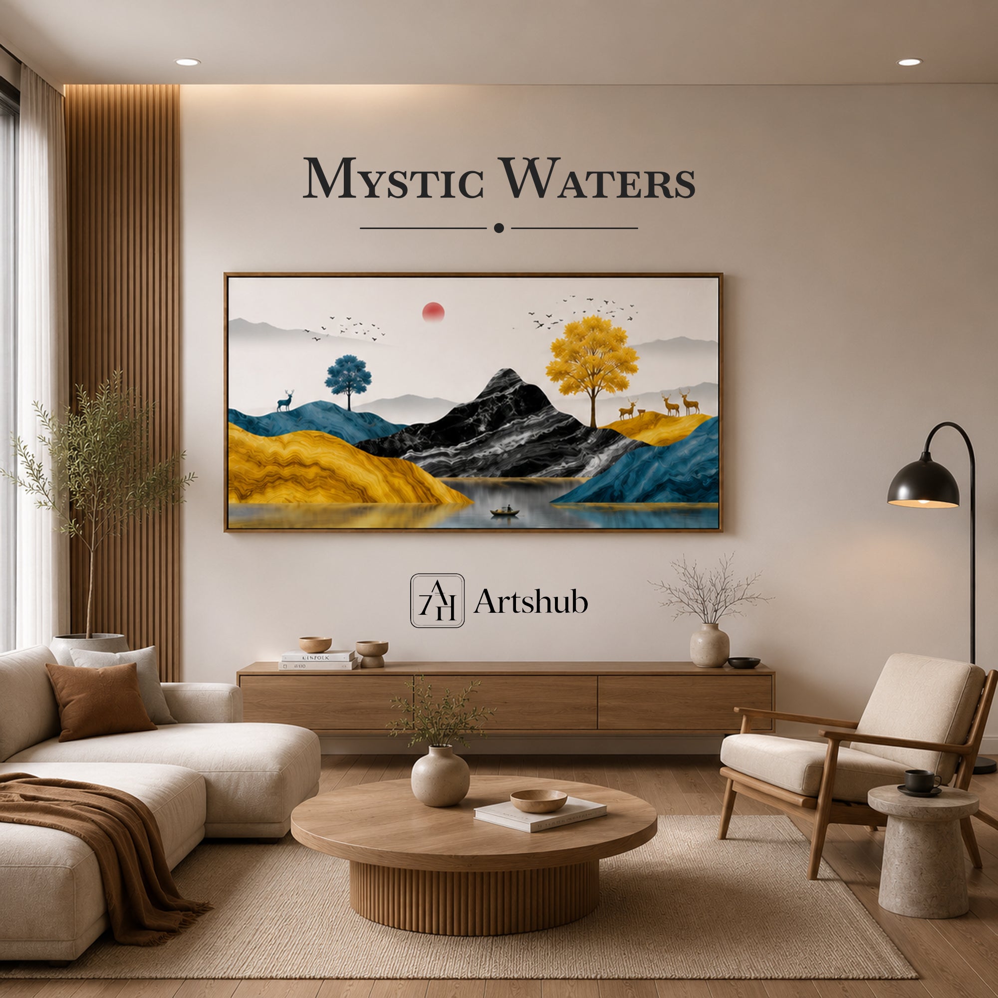 Mystic Waters II by Artshub | Premium Framed Mountain & Deer Landscape Wall Art