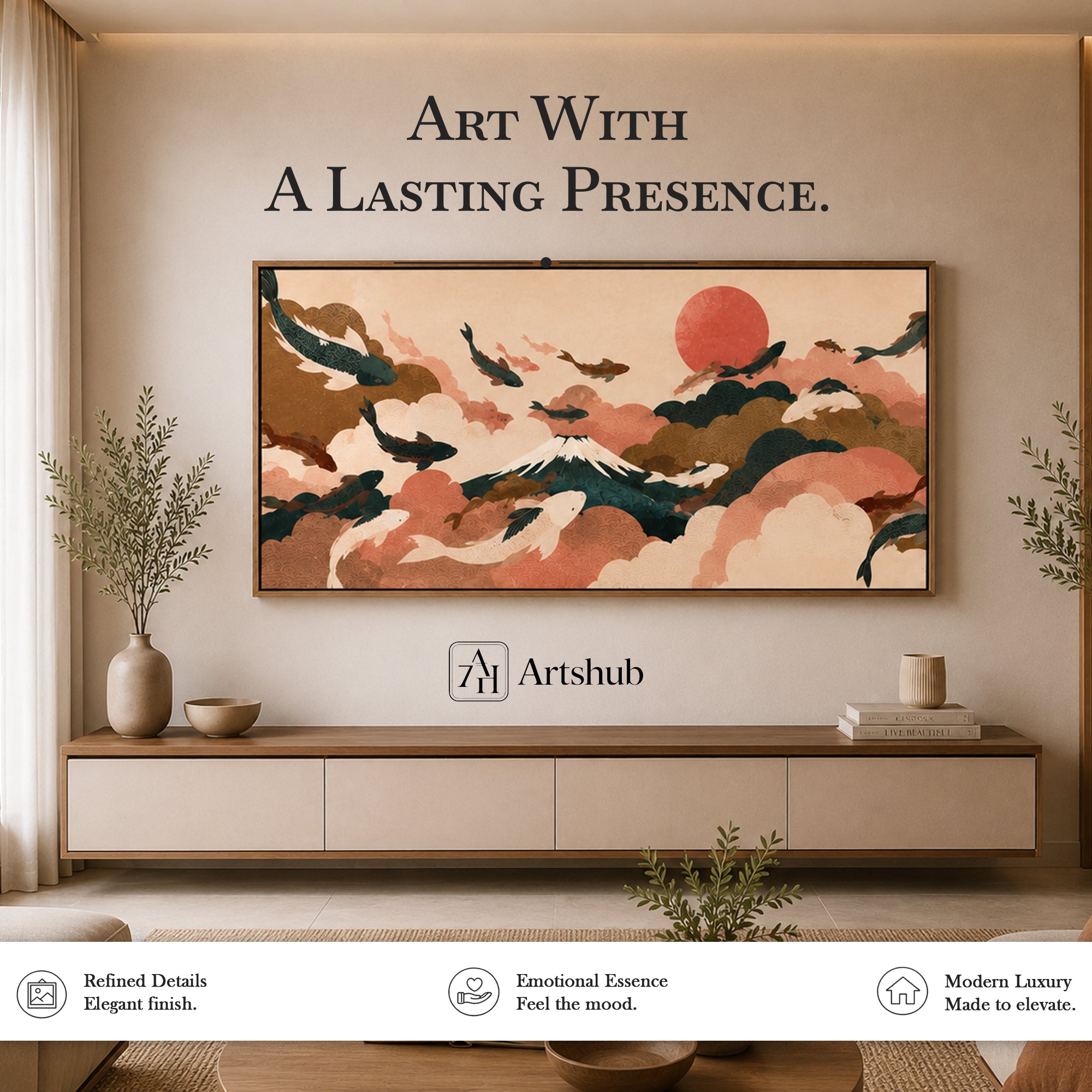 Dreamflow by Artshub | Premium Framed Japanese Koi & Cloud Landscape Wall Art