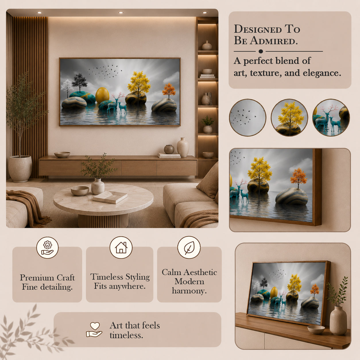 Mystic Waters II by Artshub | Premium Framed Mountain & Deer Landscape Wall Art