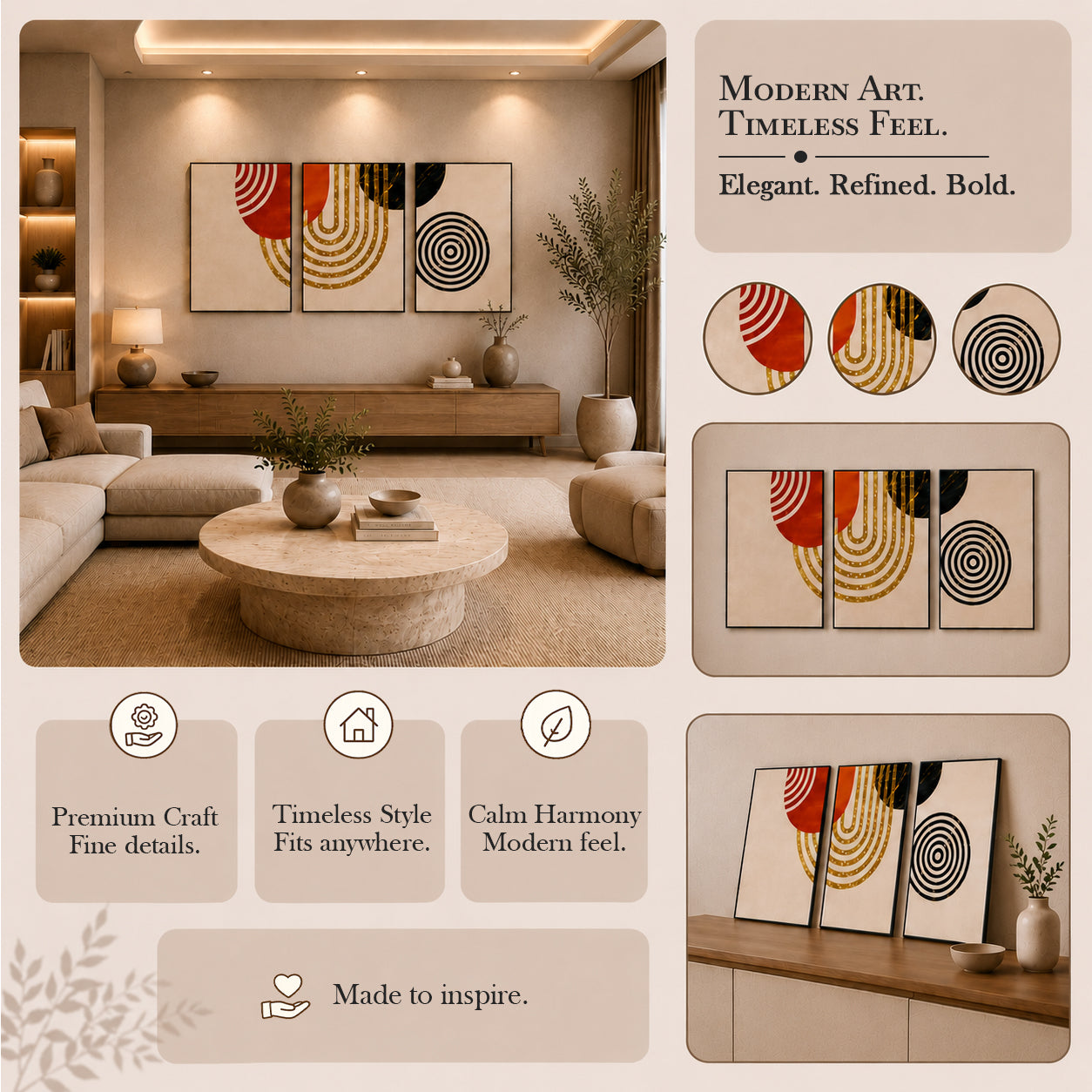 Artshub Abstract Balance – Geometric Triptych Wall Art Set of 3