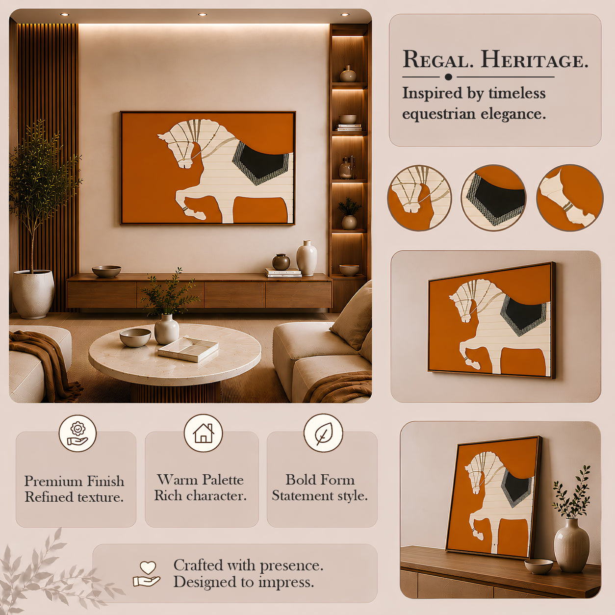 Artshub Royal Stride – Abstract Equestrian Horizontal Canvas Wall Art