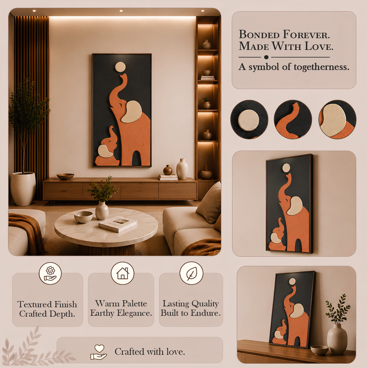 Artshub Bonded Forever – Elephant Mother & Calf Vertical Canvas Wall Art