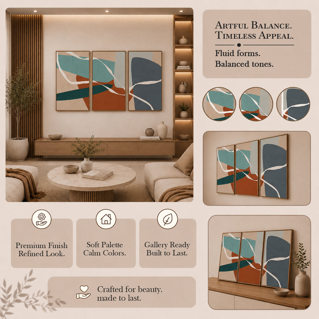 Artshub Modern Rhythm – Abstract Triptych Wall Art Set of 3