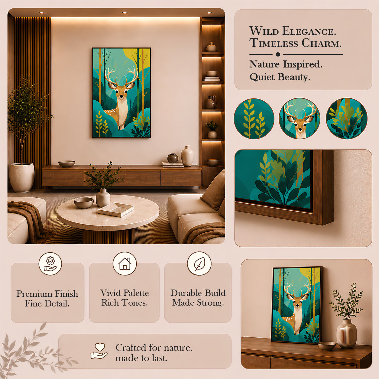 Artshub Forest Majesty – Deer Wildlife Vertical Canvas Wall Art