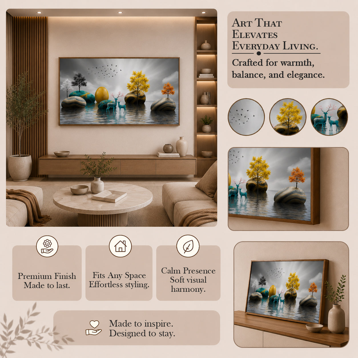 Mystic Waters by Artshub | Premium Framed Nature & Deer Landscape Wall Art