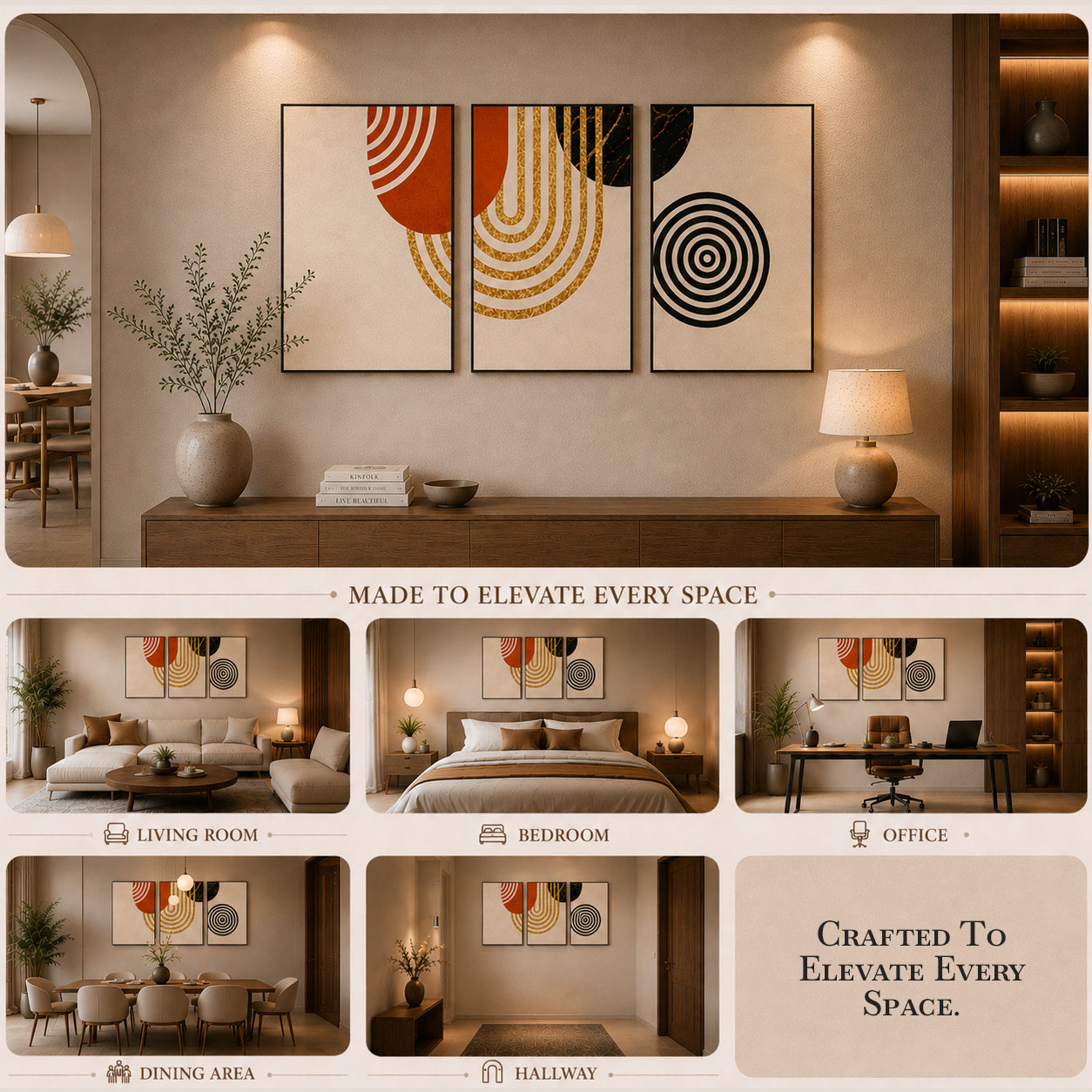 Artshub Abstract Balance – Geometric Triptych Wall Art Set of 3