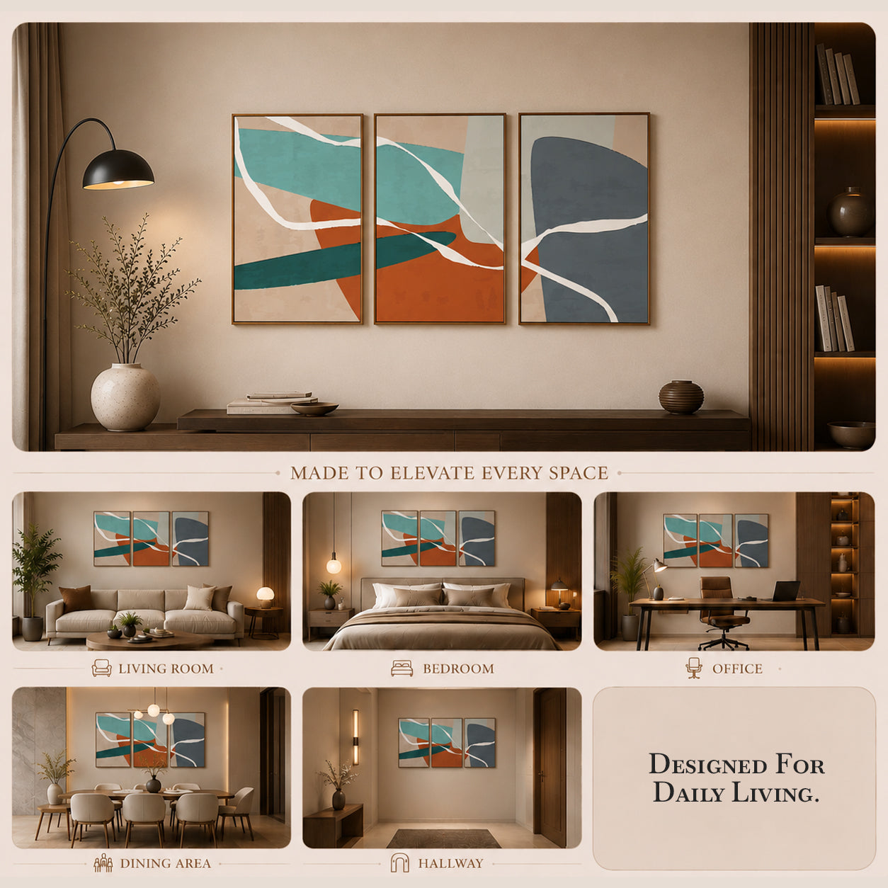 Artshub Modern Rhythm – Abstract Triptych Wall Art Set of 3