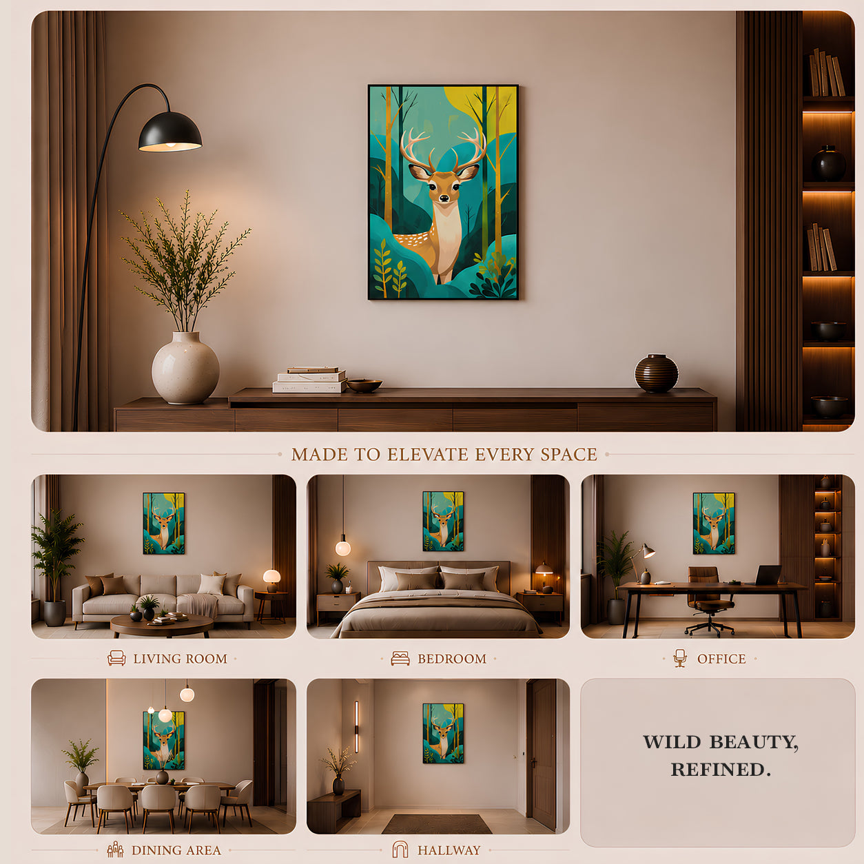 Artshub Forest Majesty – Deer Wildlife Vertical Canvas Wall Art