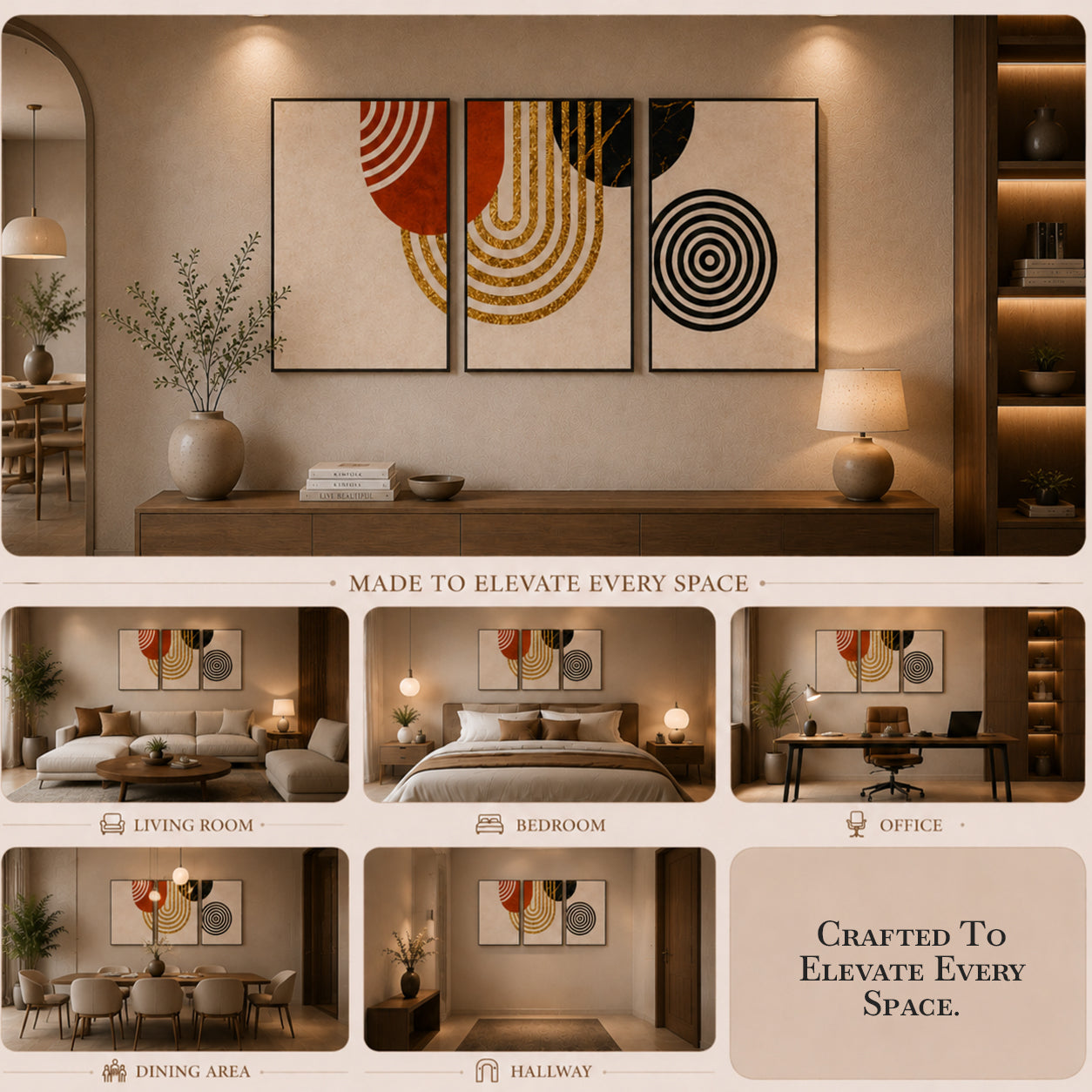 Artshub Abstract Balance – Geometric Triptych Wall Art Set of 3