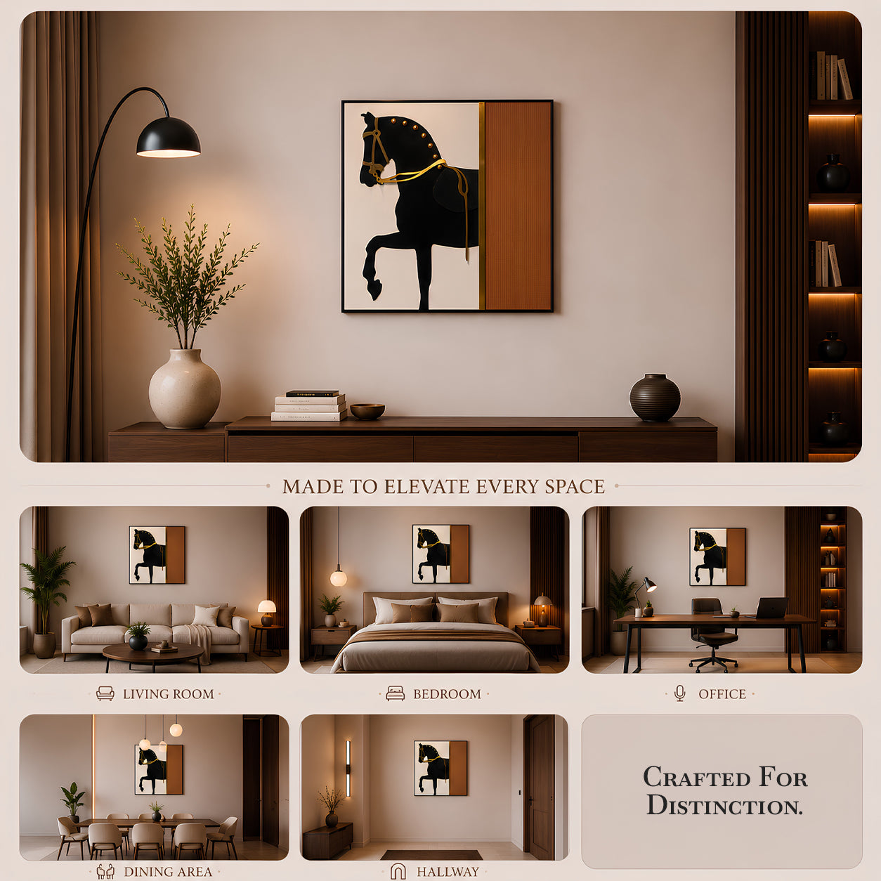 Artshub Royal Stride – Black Stallion Equestrian Square Canvas Wall Art
