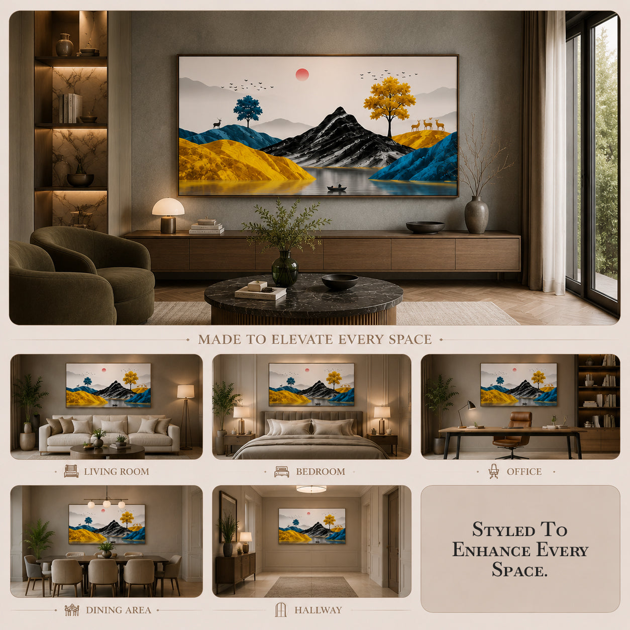 Mystic Waters II by Artshub | Premium Framed Mountain & Deer Landscape Wall Art