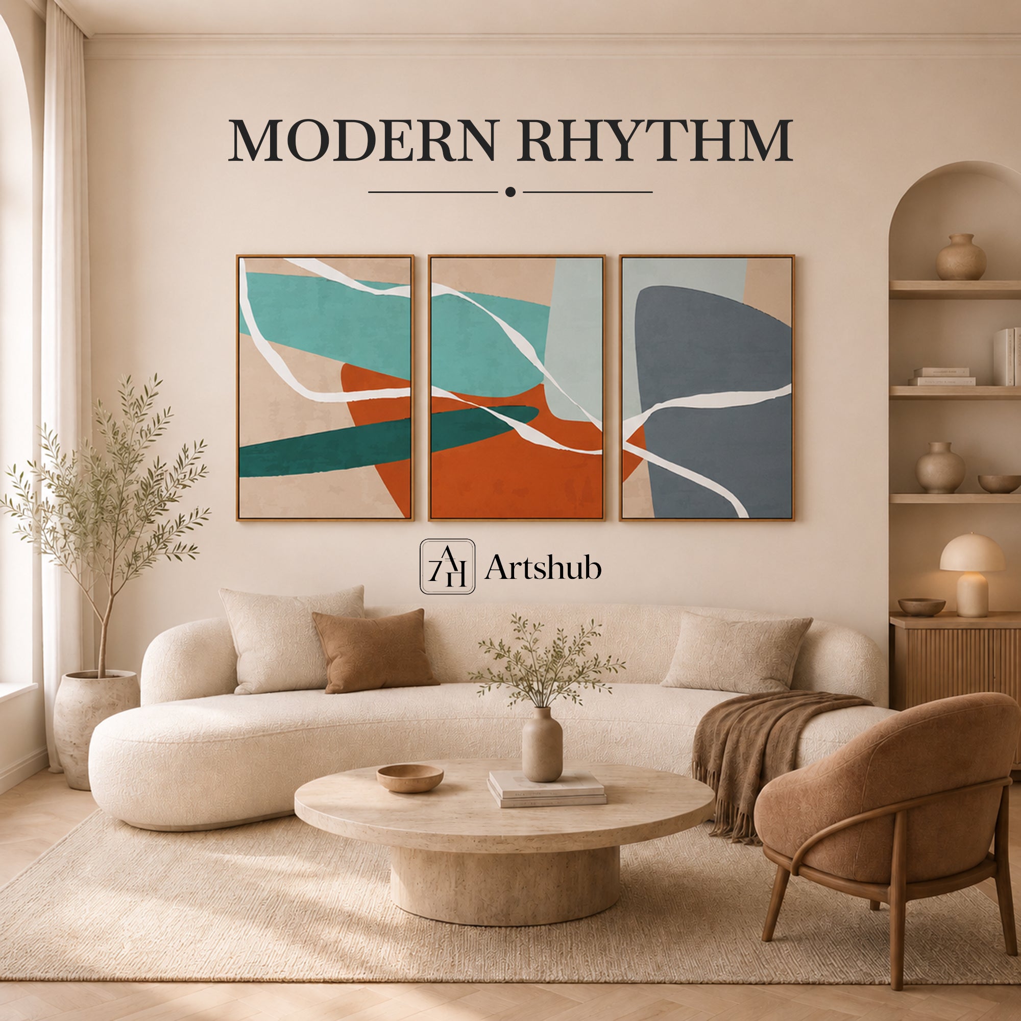 Artshub Modern Rhythm – Abstract Triptych Wall Art Set of 3