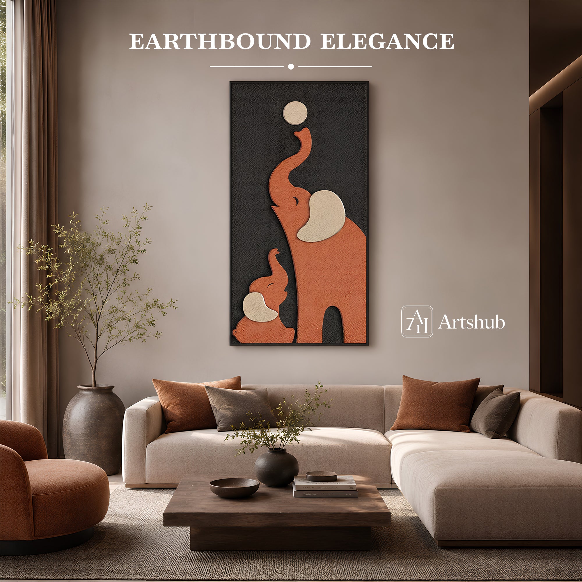 Artshub Bonded Forever – Elephant Mother & Calf Vertical Canvas Wall Art