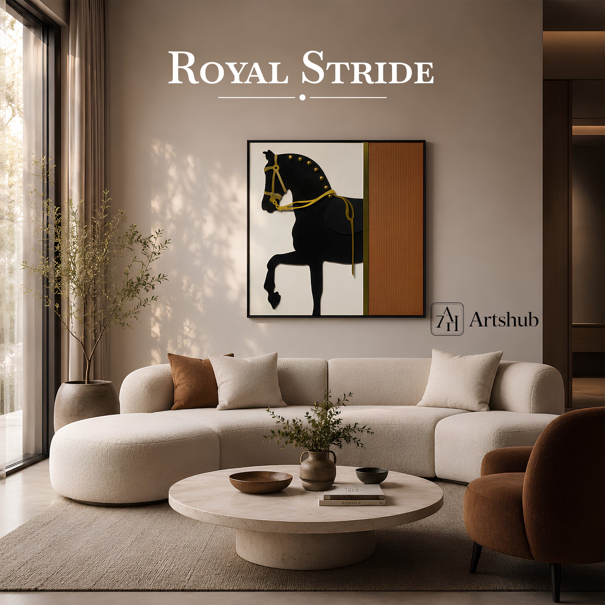 Artshub Royal Stride – Black Stallion Equestrian Square Canvas Wall Art