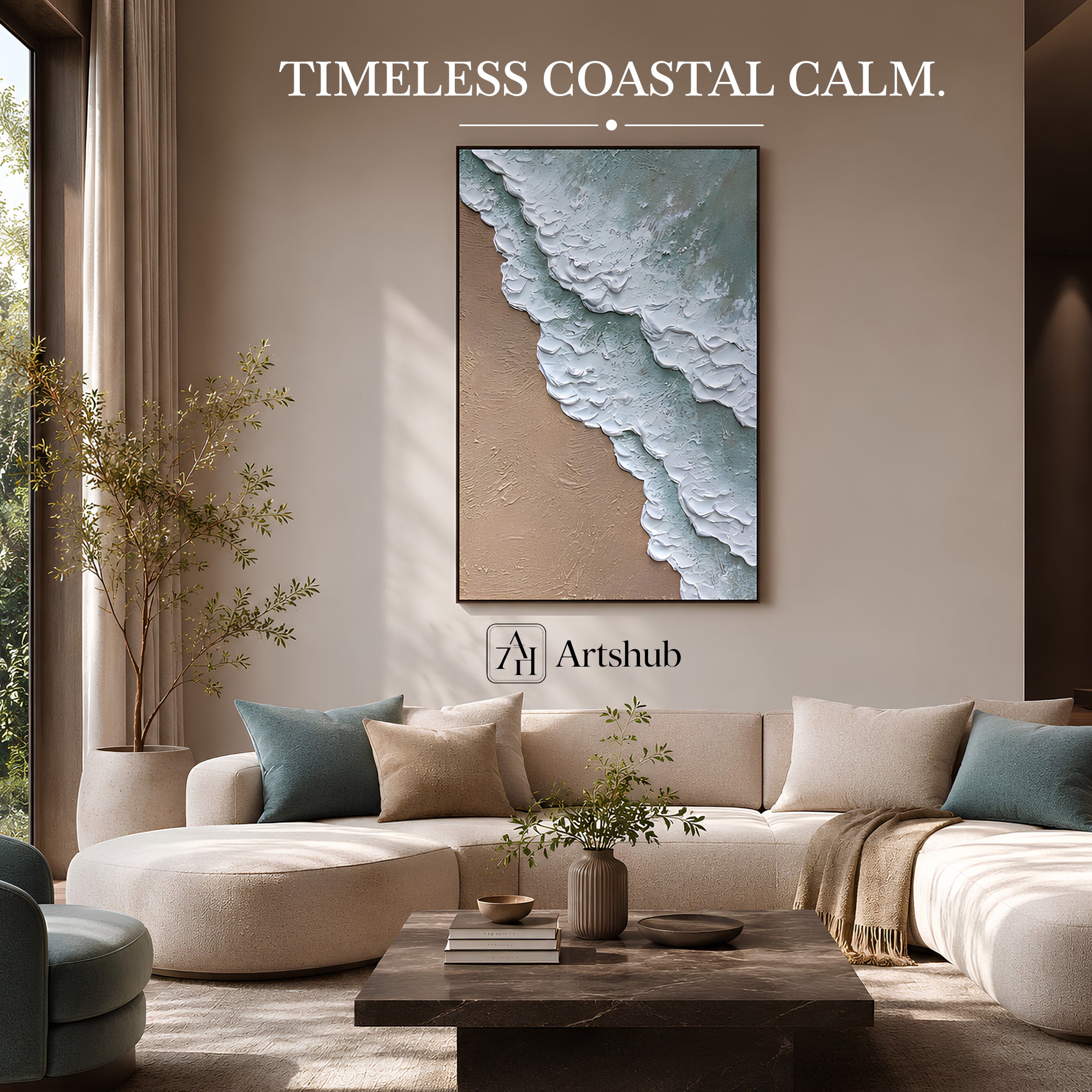 Artshub Shoreline Harmony – Coastal Ocean Wave Textured Canvas Wall Art