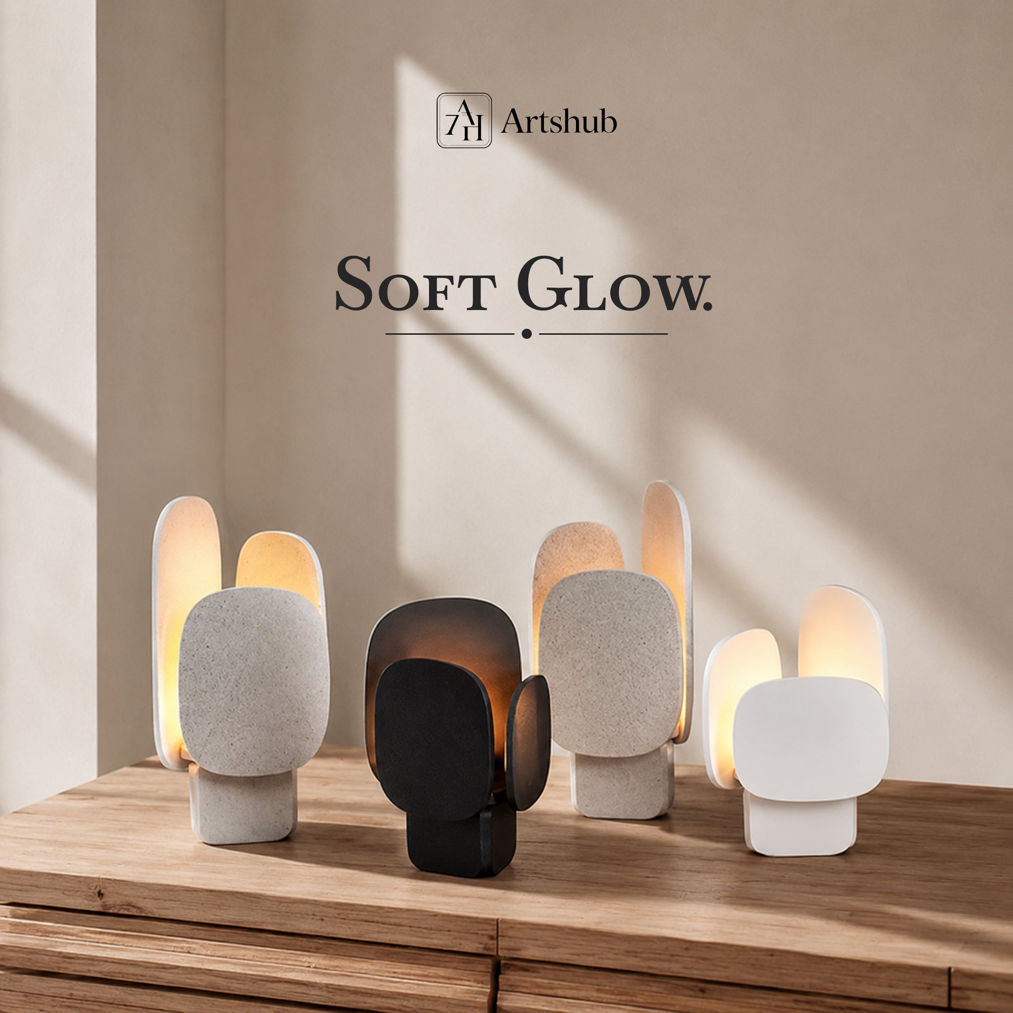 Artshub Soft Glow – Modern Sculptural Tri-Panel Table Lamp