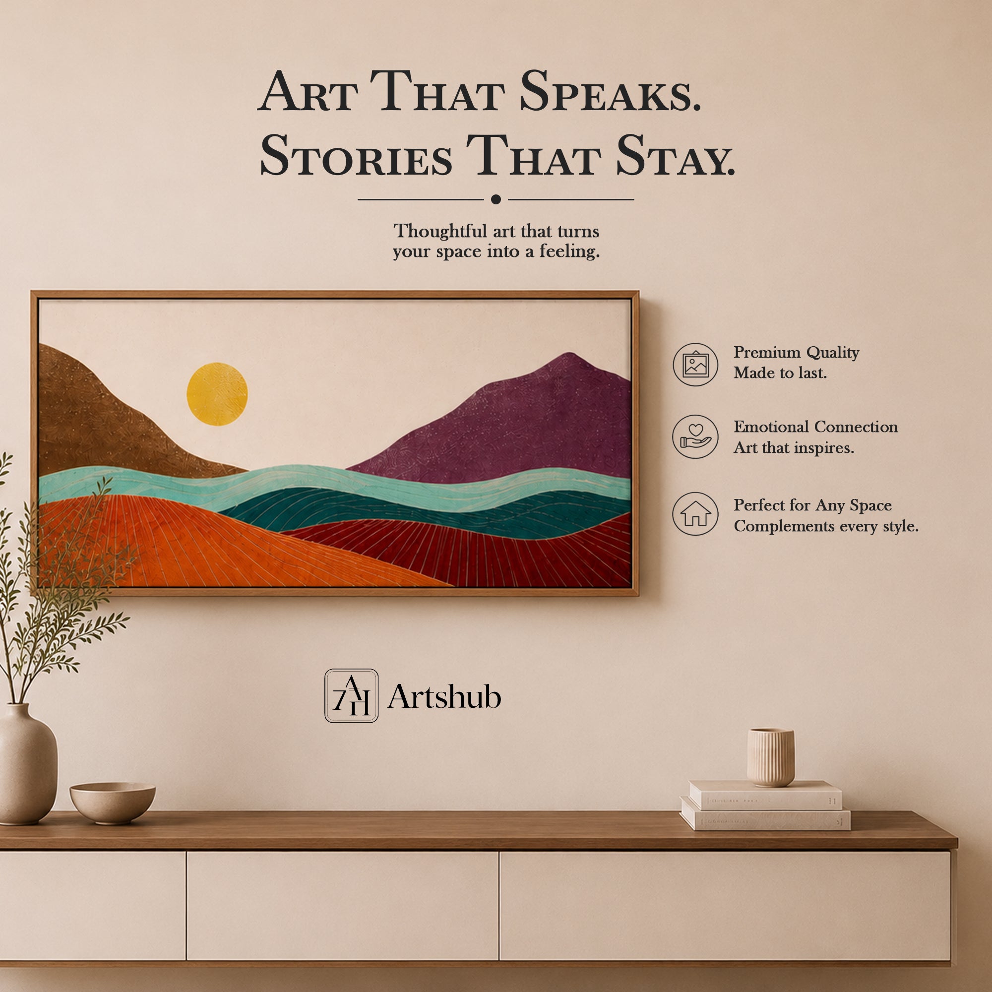 Golden Horizon – Abstract Mountain Landscape Wall Art