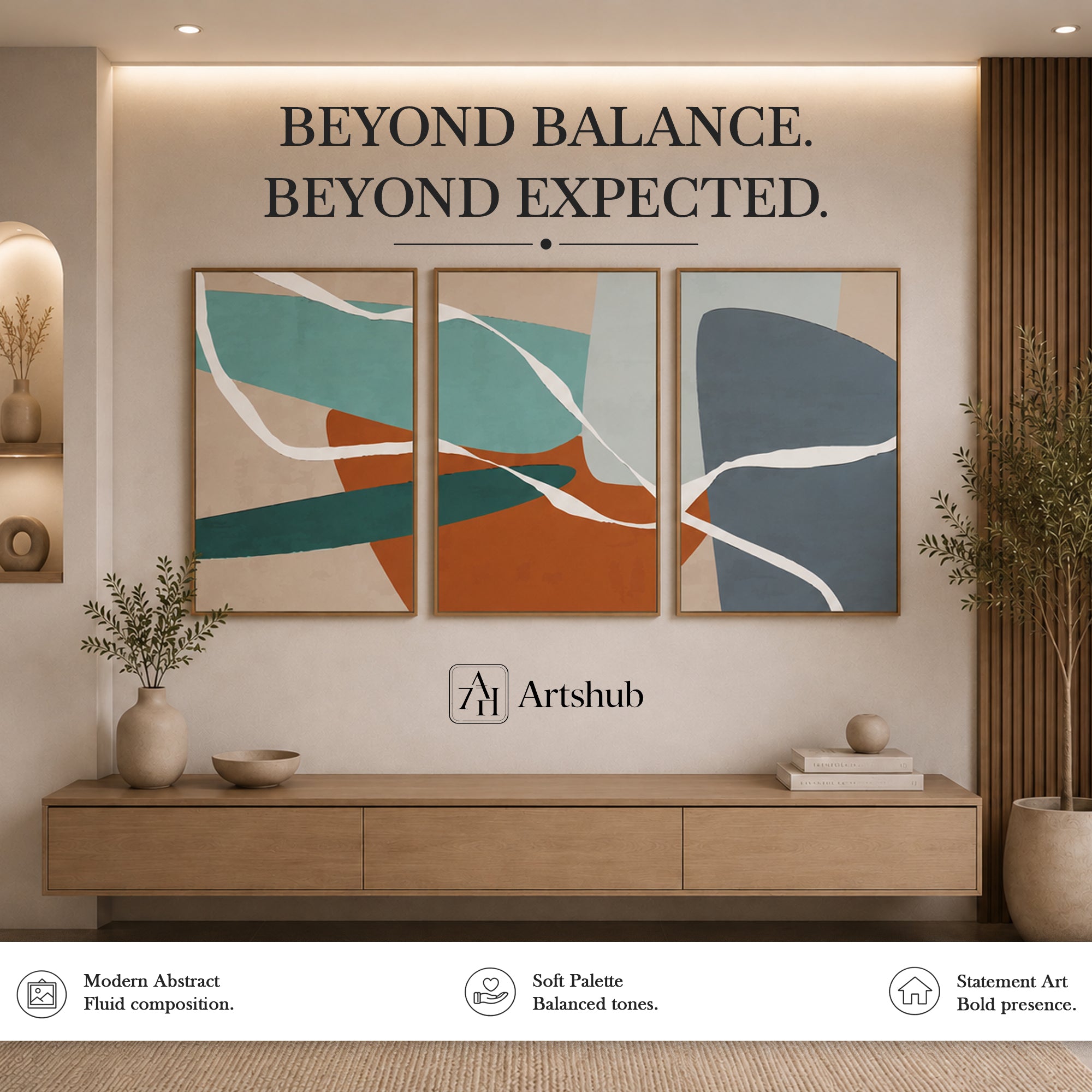 Artshub Modern Rhythm – Abstract Triptych Wall Art Set of 3