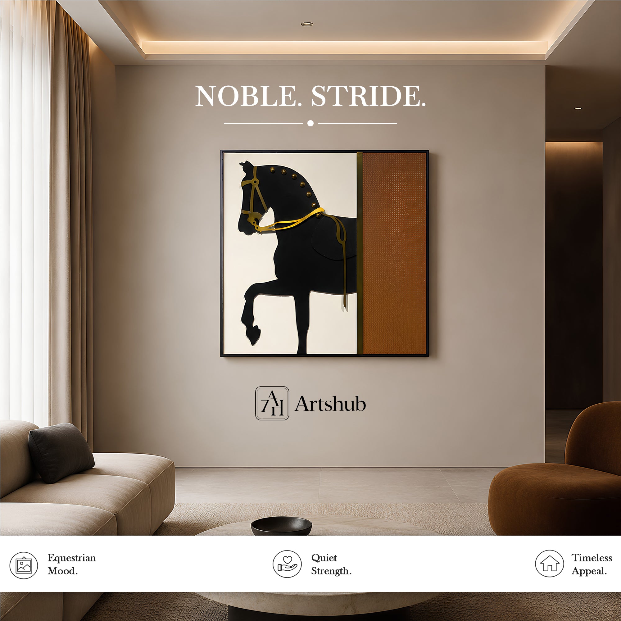 Artshub Royal Stride – Black Stallion Equestrian Square Canvas Wall Art