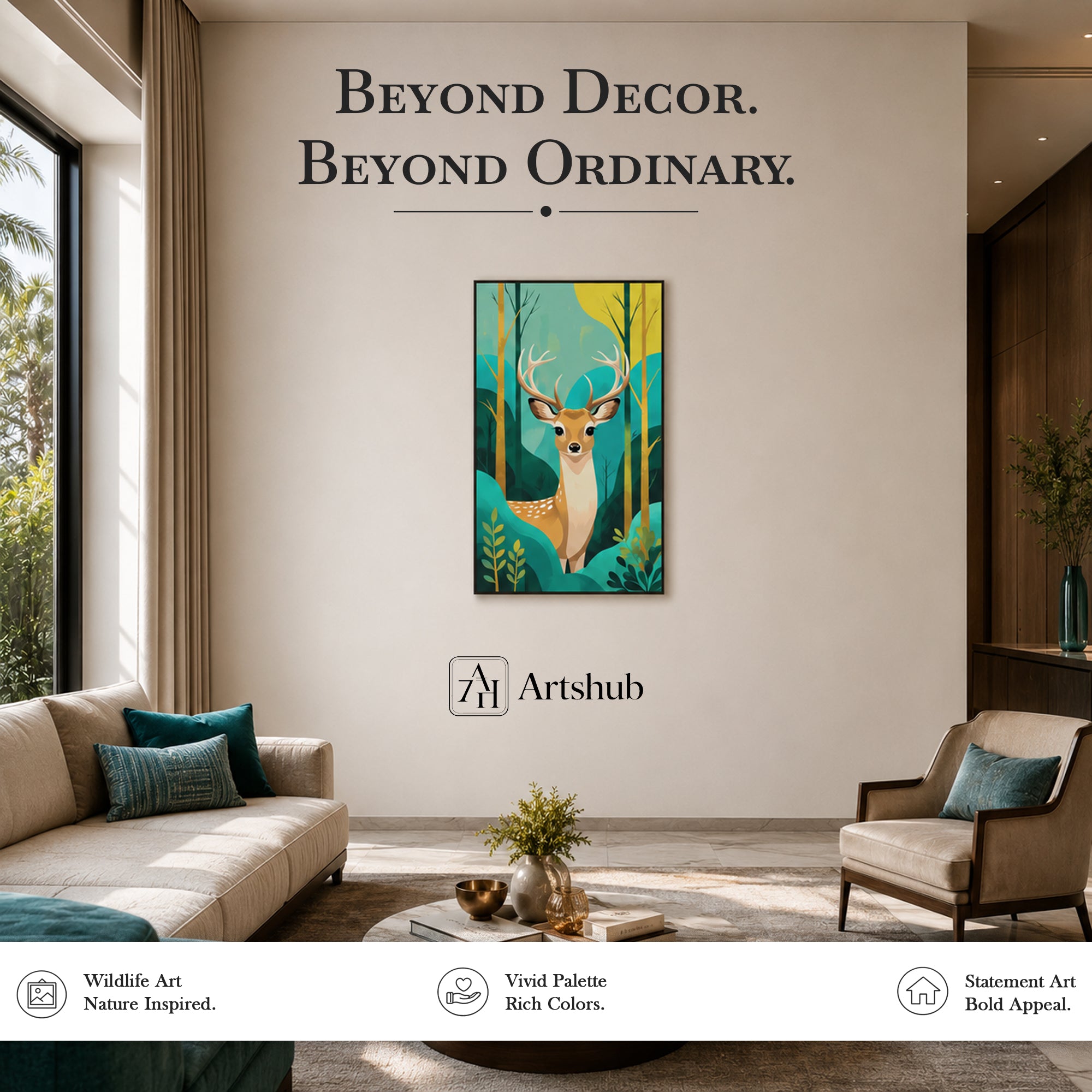 Artshub Forest Majesty – Deer Wildlife Vertical Canvas Wall Art