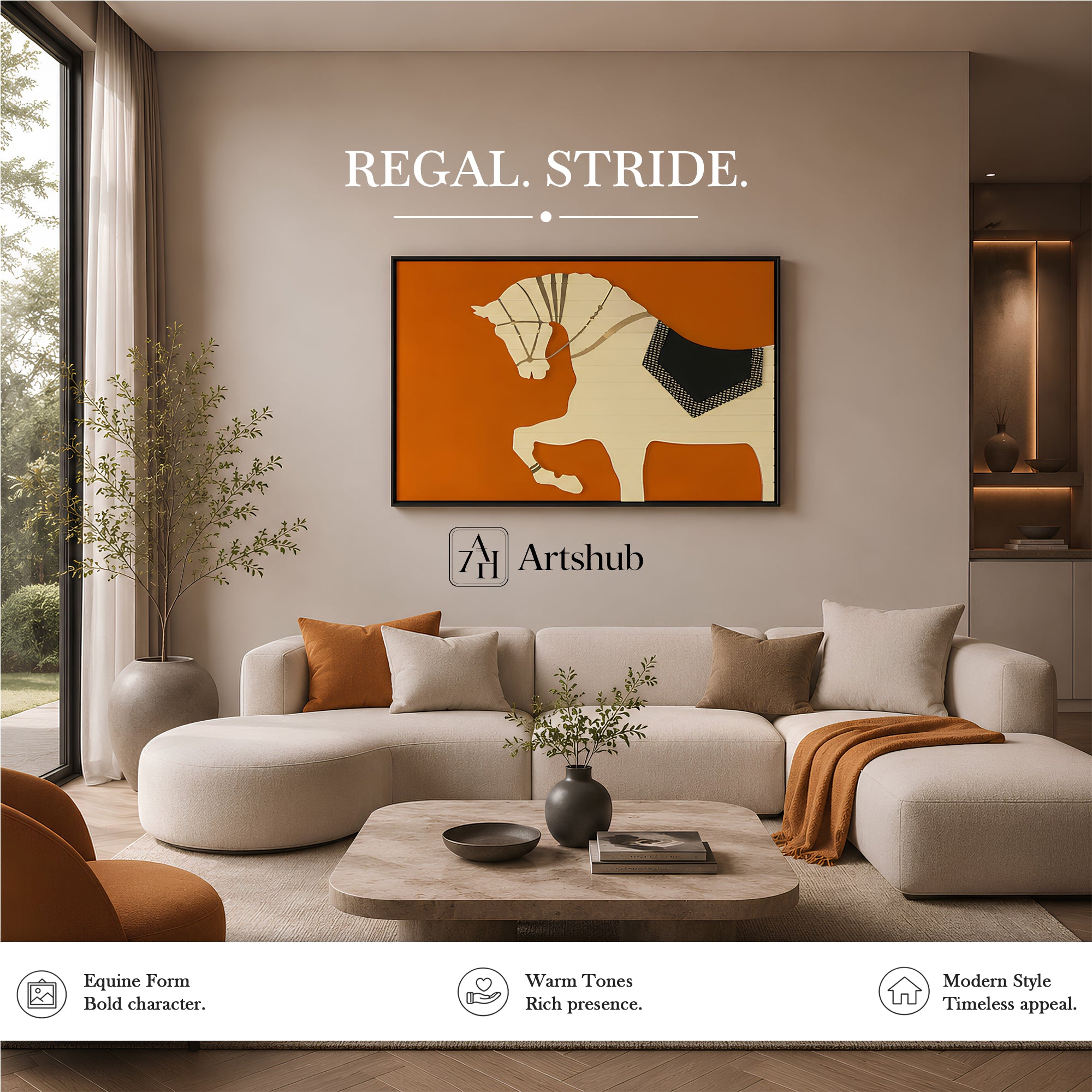 Artshub Royal Stride – Abstract Equestrian Horizontal Canvas Wall Art