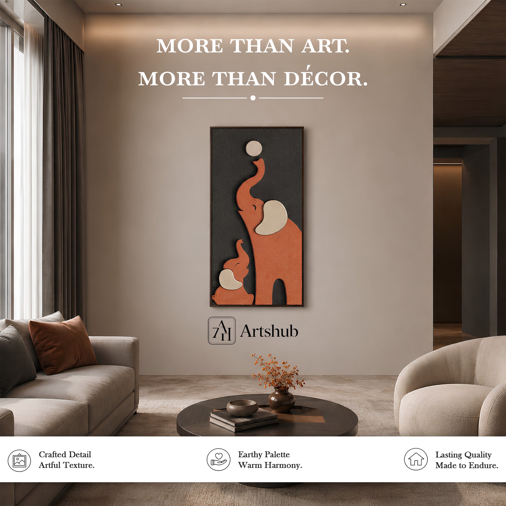 Artshub Bonded Forever – Elephant Mother & Calf Vertical Canvas Wall Art