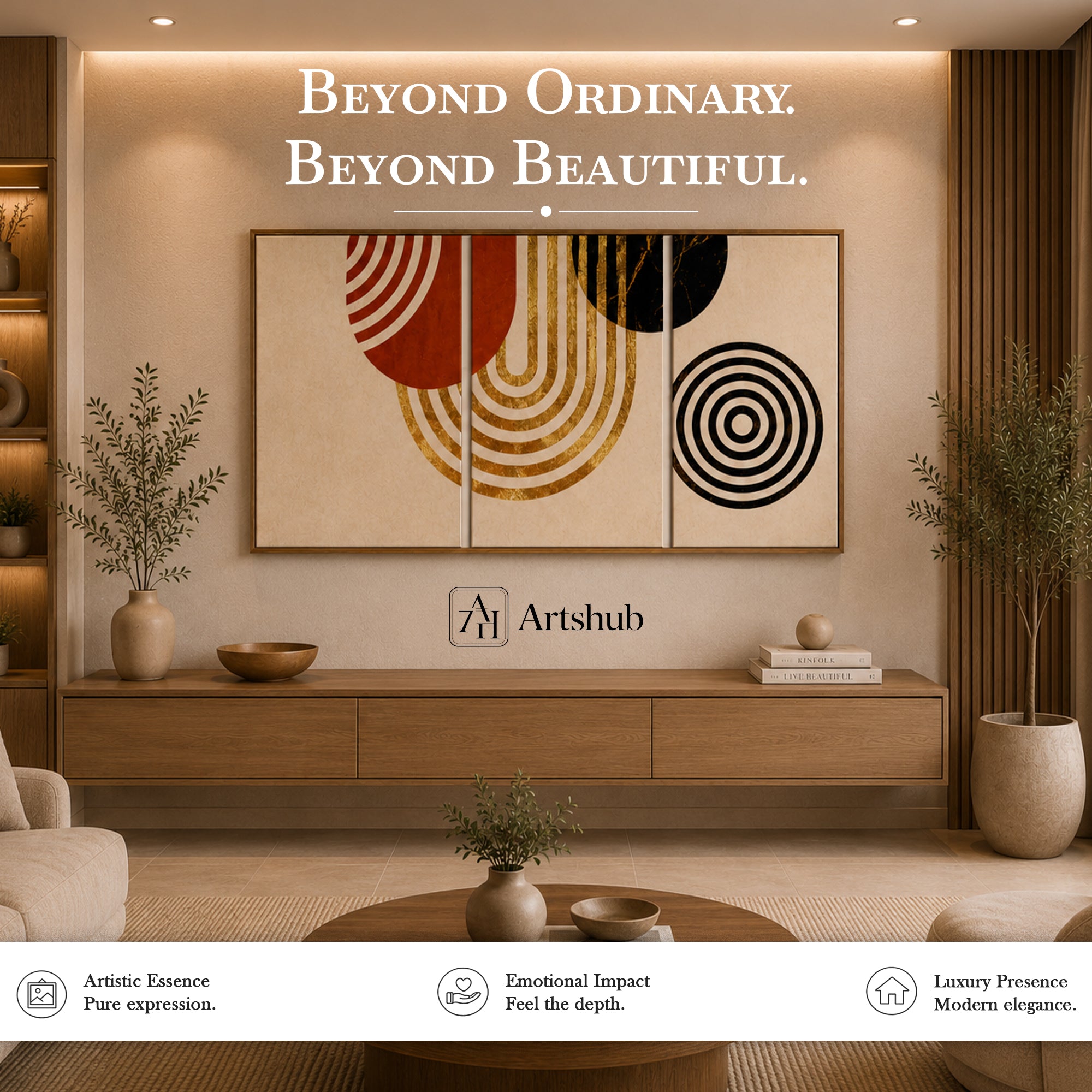 Artshub Abstract Balance – Geometric Triptych Wall Art Set of 3