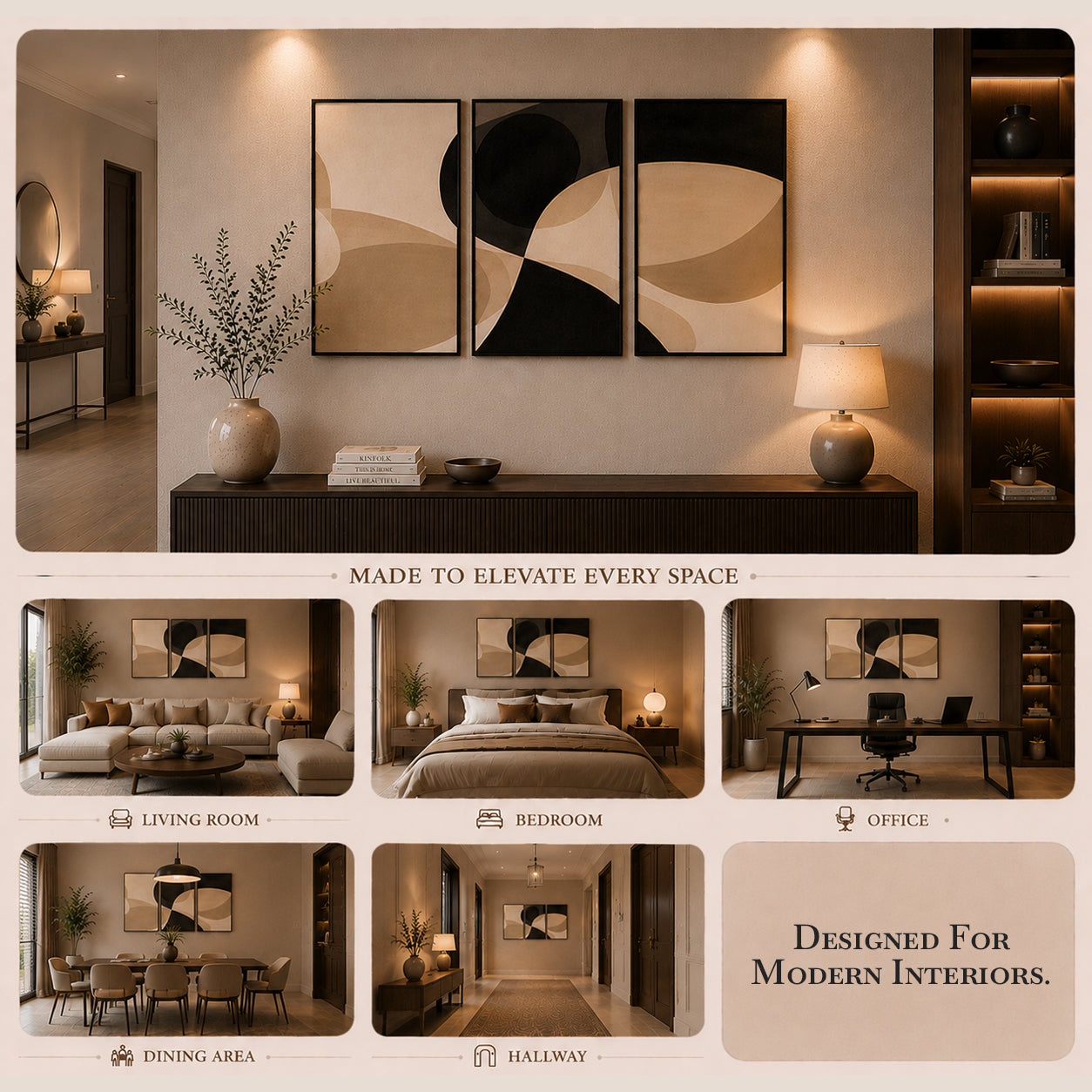 Artshub Ivory Harmony – Minimal Abstract Triptych Wall Art Set of 3