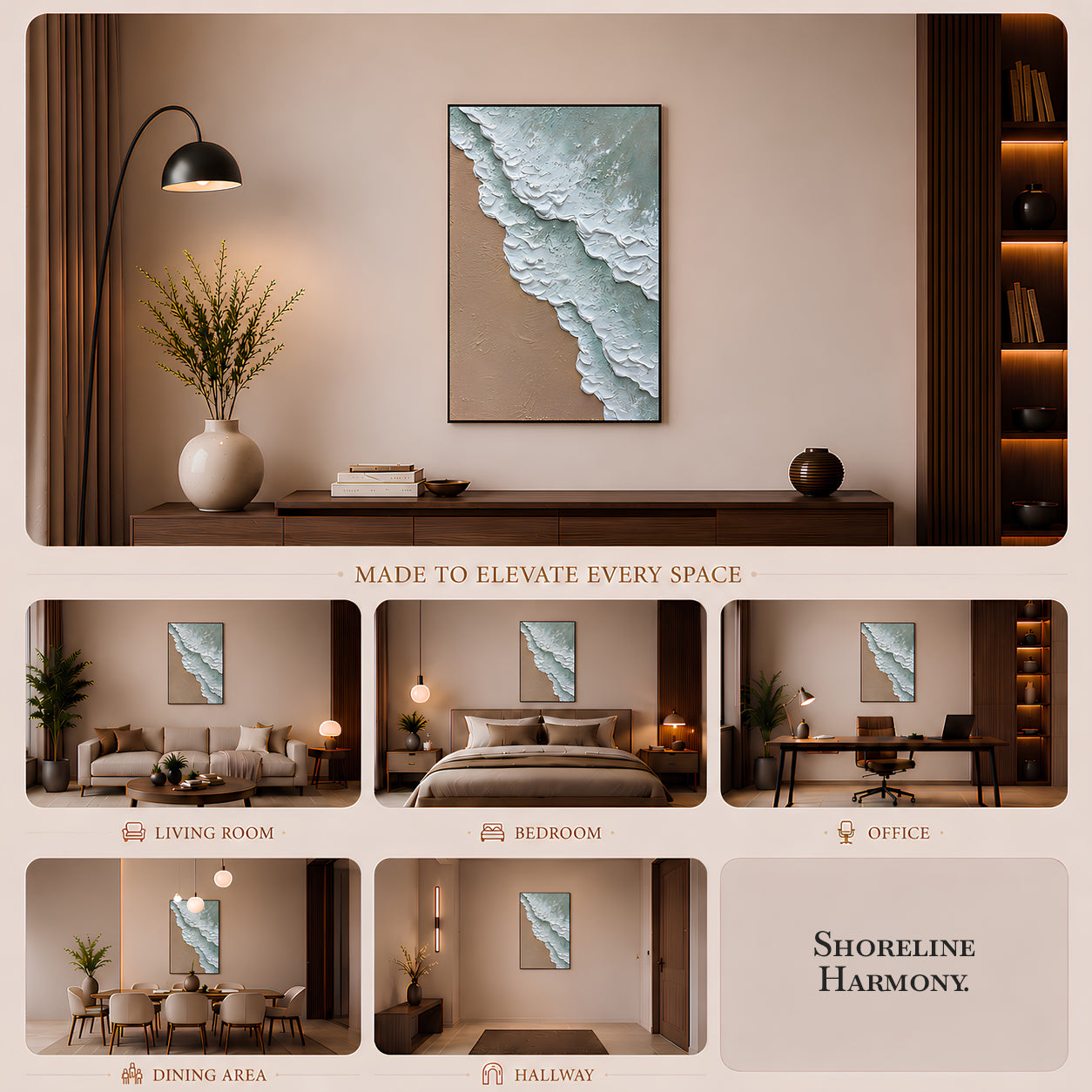 Artshub Shoreline Harmony – Coastal Ocean Wave Textured Canvas Wall Art