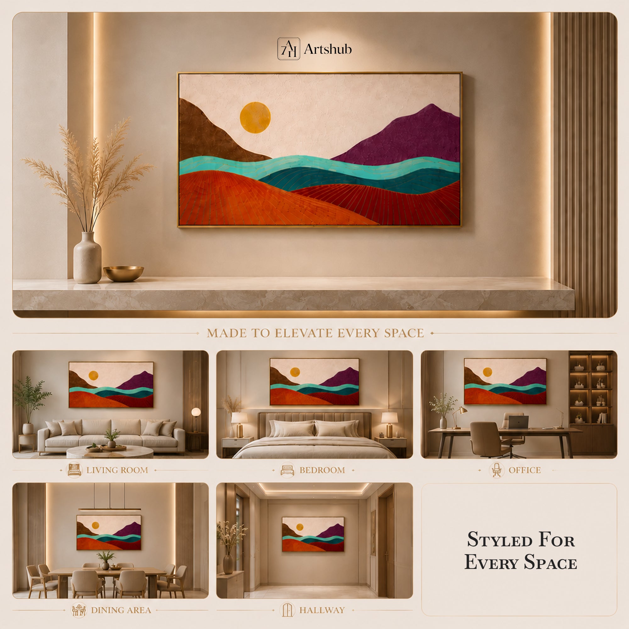 Golden Horizon – Abstract Mountain Landscape Wall Art