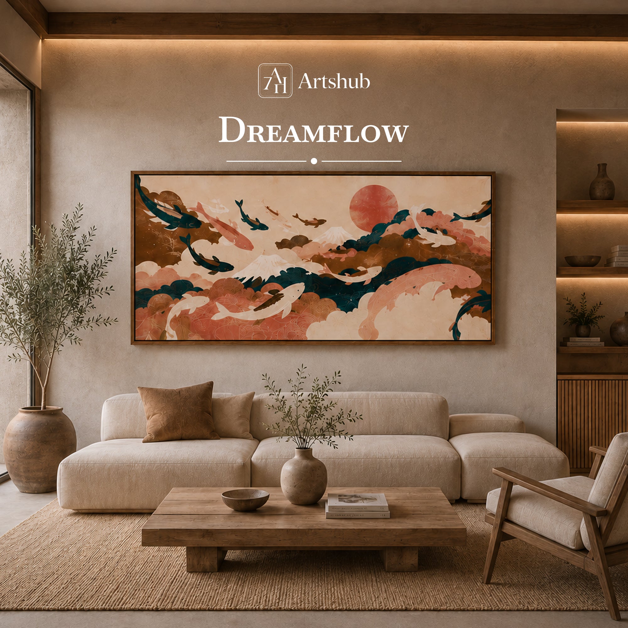 Dreamflow by Artshub | Premium Framed Japanese Koi & Cloud Landscape Wall Art
