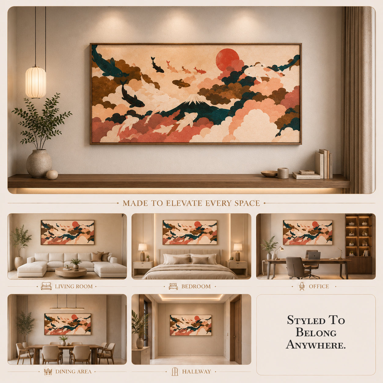 Dreamflow by Artshub | Premium Framed Japanese Koi & Cloud Landscape Wall Art