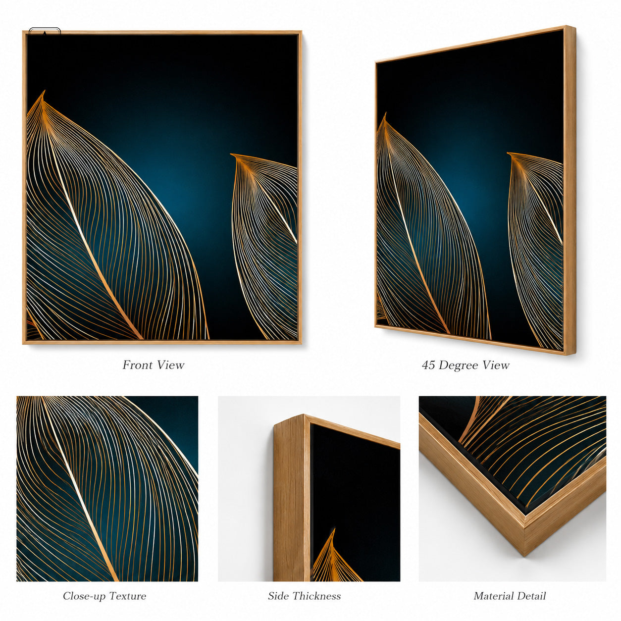 Artshub Teal Gold Fine Line Botanical Leaf triptych 3 panel framed canvas wall art editorial banner — Bring Elegance Home Art That Speaks Elegance luxury dark living room charcoal sofa marble coffee table city night view