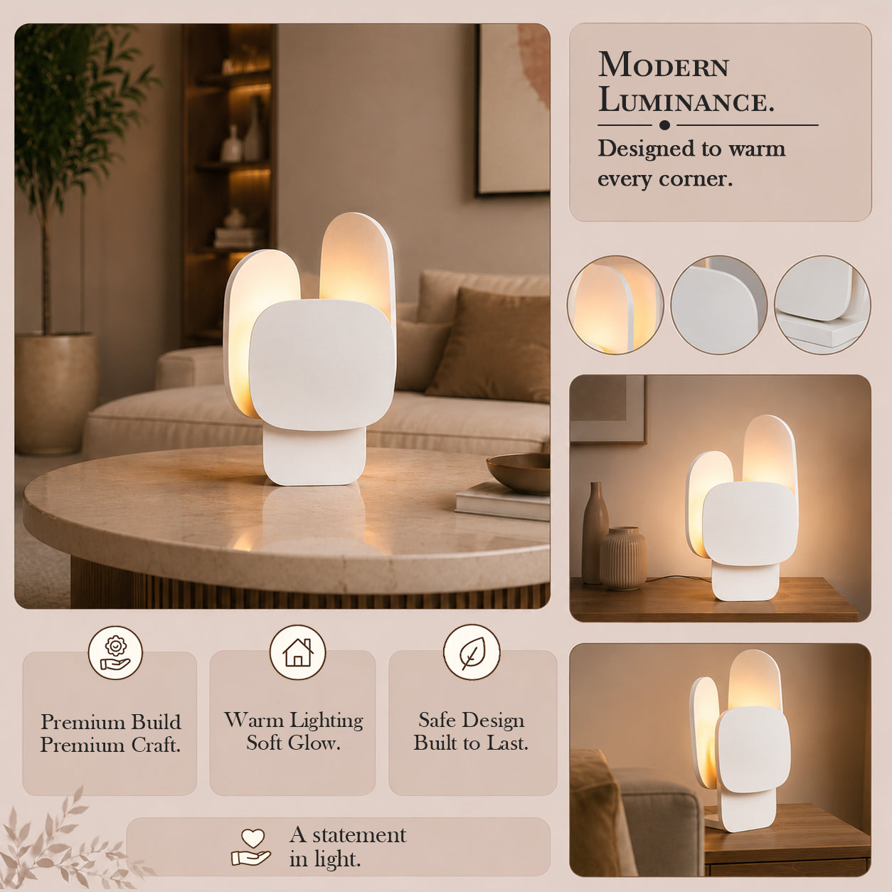 Artshub Soft Glow – Modern Sculptural Tri-Panel Table Lamp