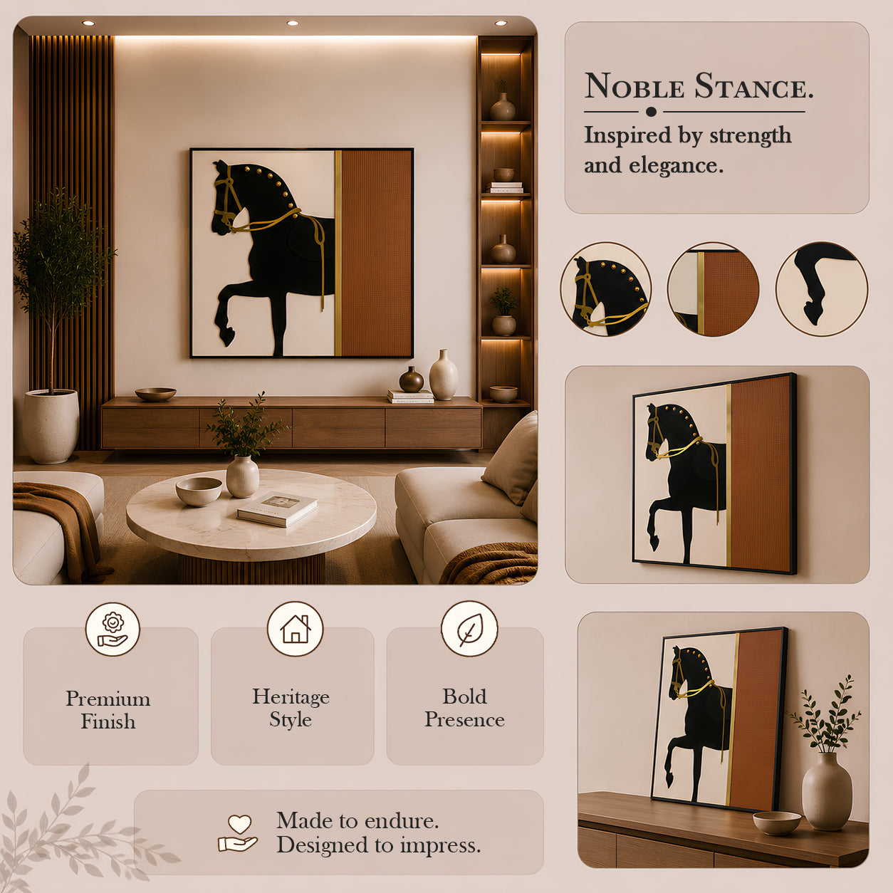 Artshub Royal Stride – Black Stallion Equestrian Square Canvas Wall Art