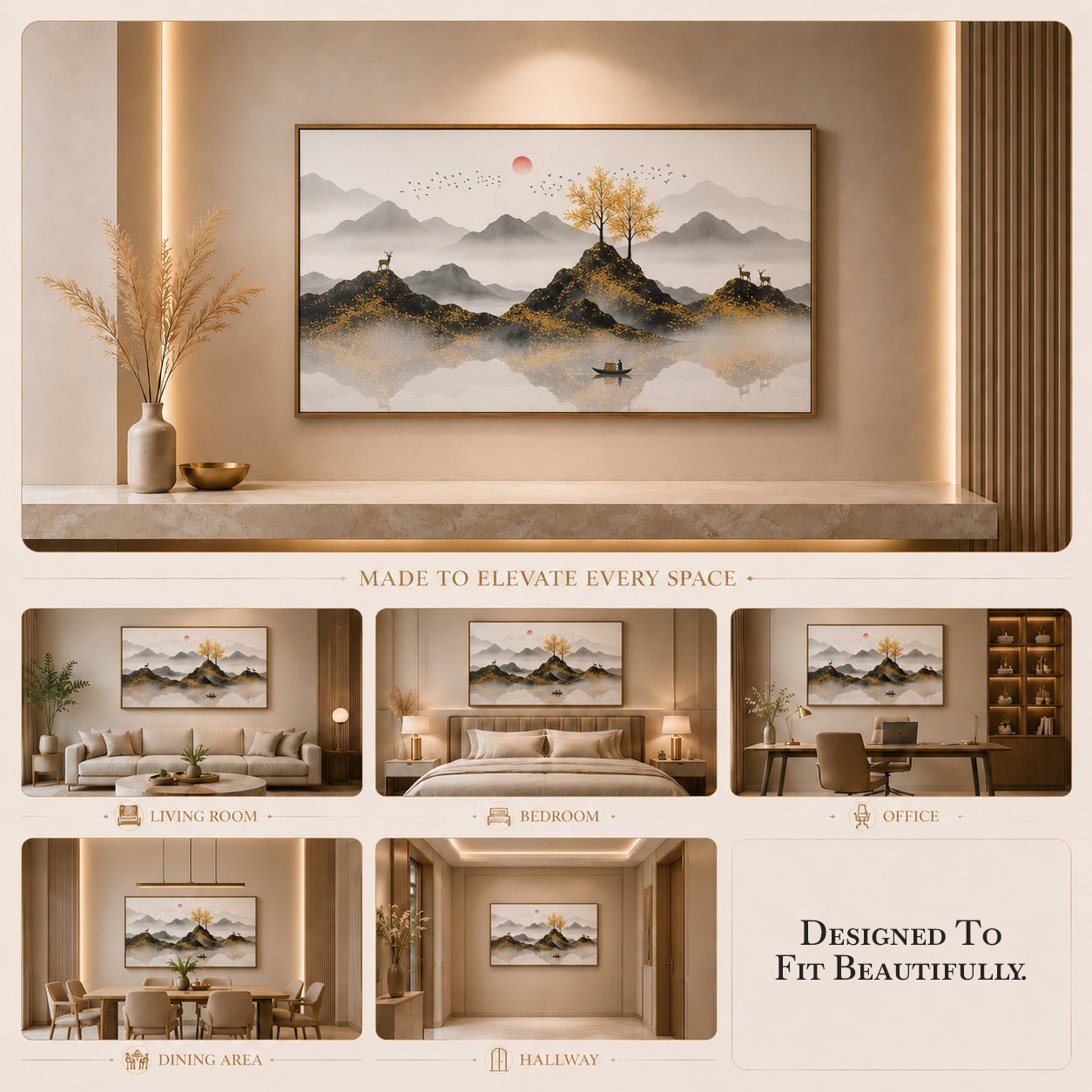 Dreamflow II by Artshub | Premium Framed Misty Mountain & Deer Landscape Wall Art