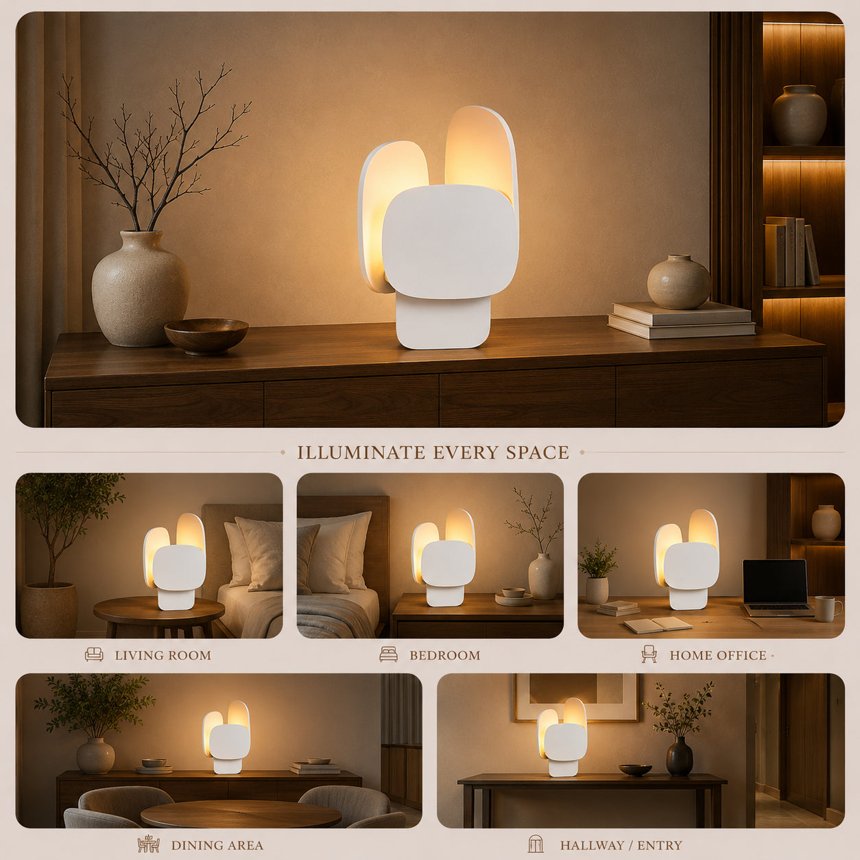 Artshub Soft Glow – Modern Sculptural Tri-Panel Table Lamp