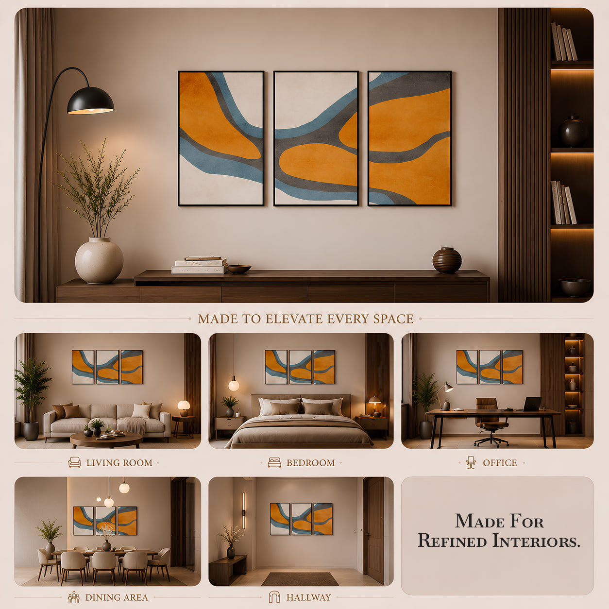 Artshub Timeless Curves – Abstract Triptych Wall Art Set of 3