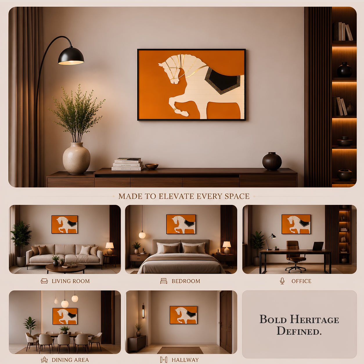 Artshub Royal Stride – Abstract Equestrian Horizontal Canvas Wall Art