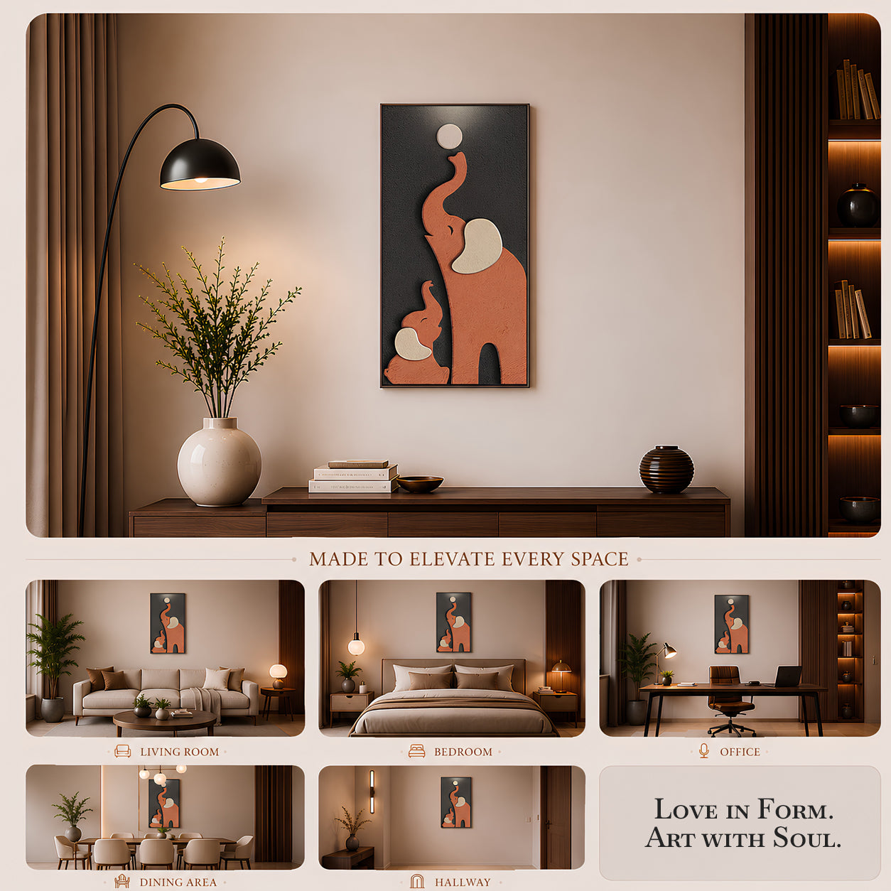 Artshub Bonded Forever – Elephant Mother & Calf Vertical Canvas Wall Art