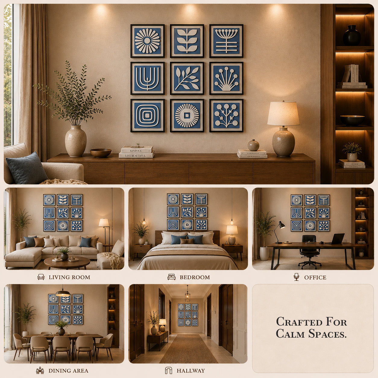 Artshub Botanical Balance – Blue Botanical 9-Panel Gallery Wall Art Set