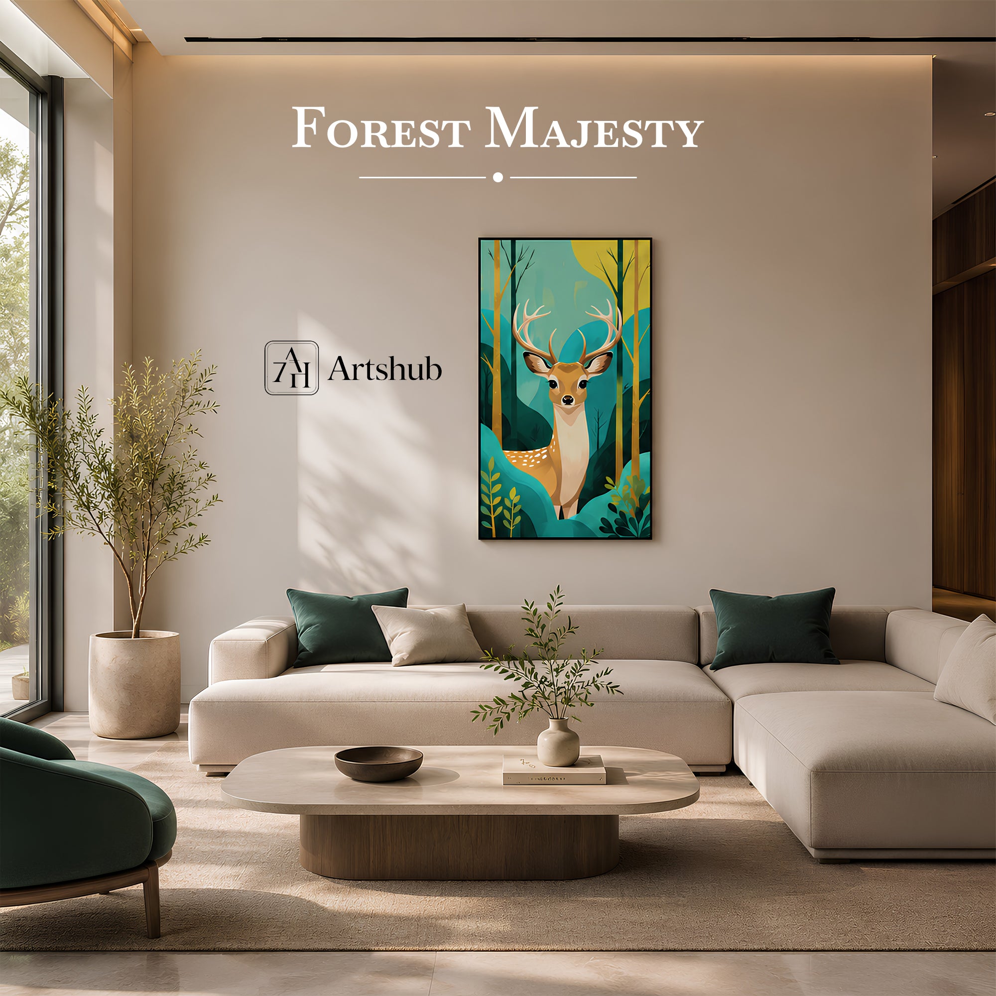 Artshub Forest Majesty – Deer Wildlife Vertical Canvas Wall Art