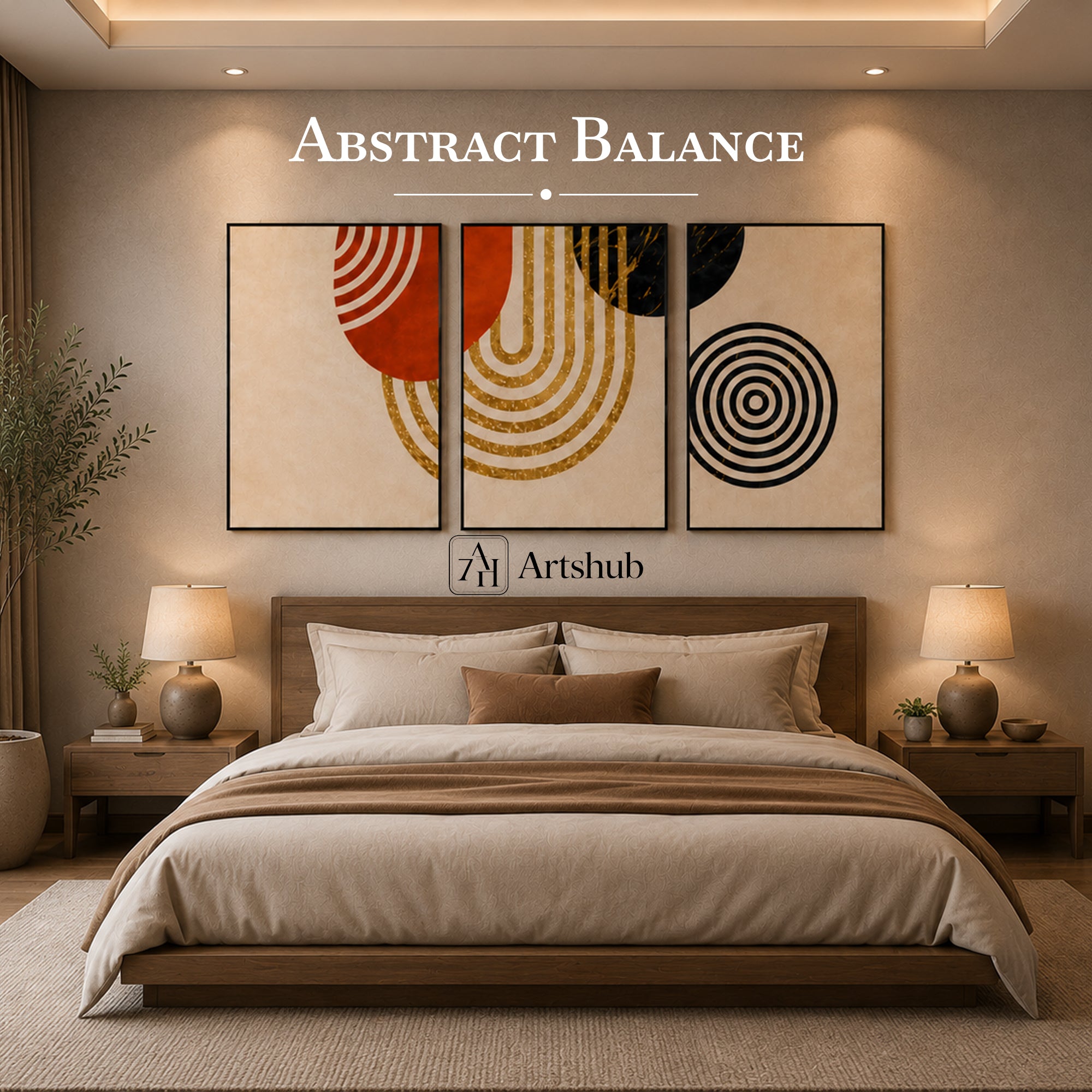 Artshub Abstract Balance – Geometric Triptych Wall Art Set of 3