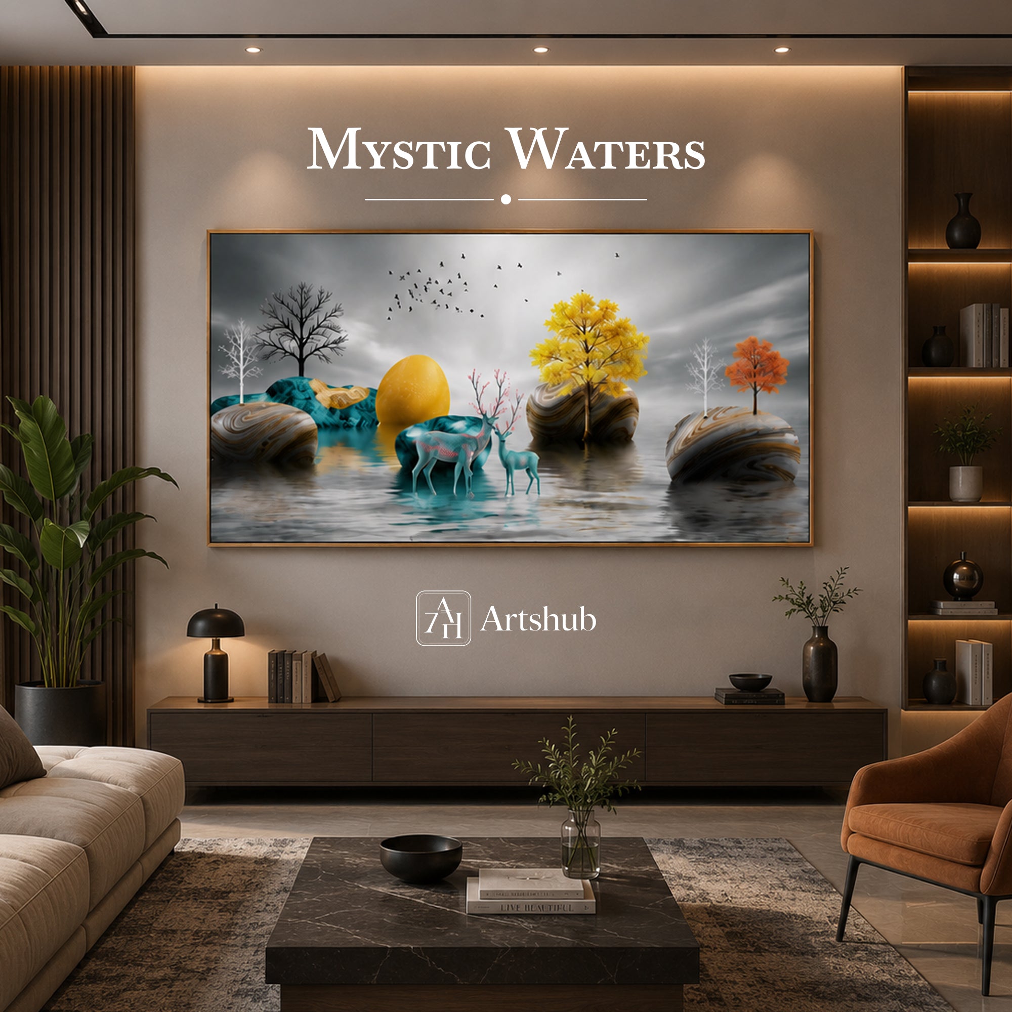 Mystic Waters by Artshub | Premium Framed Nature & Deer Landscape Wall Art